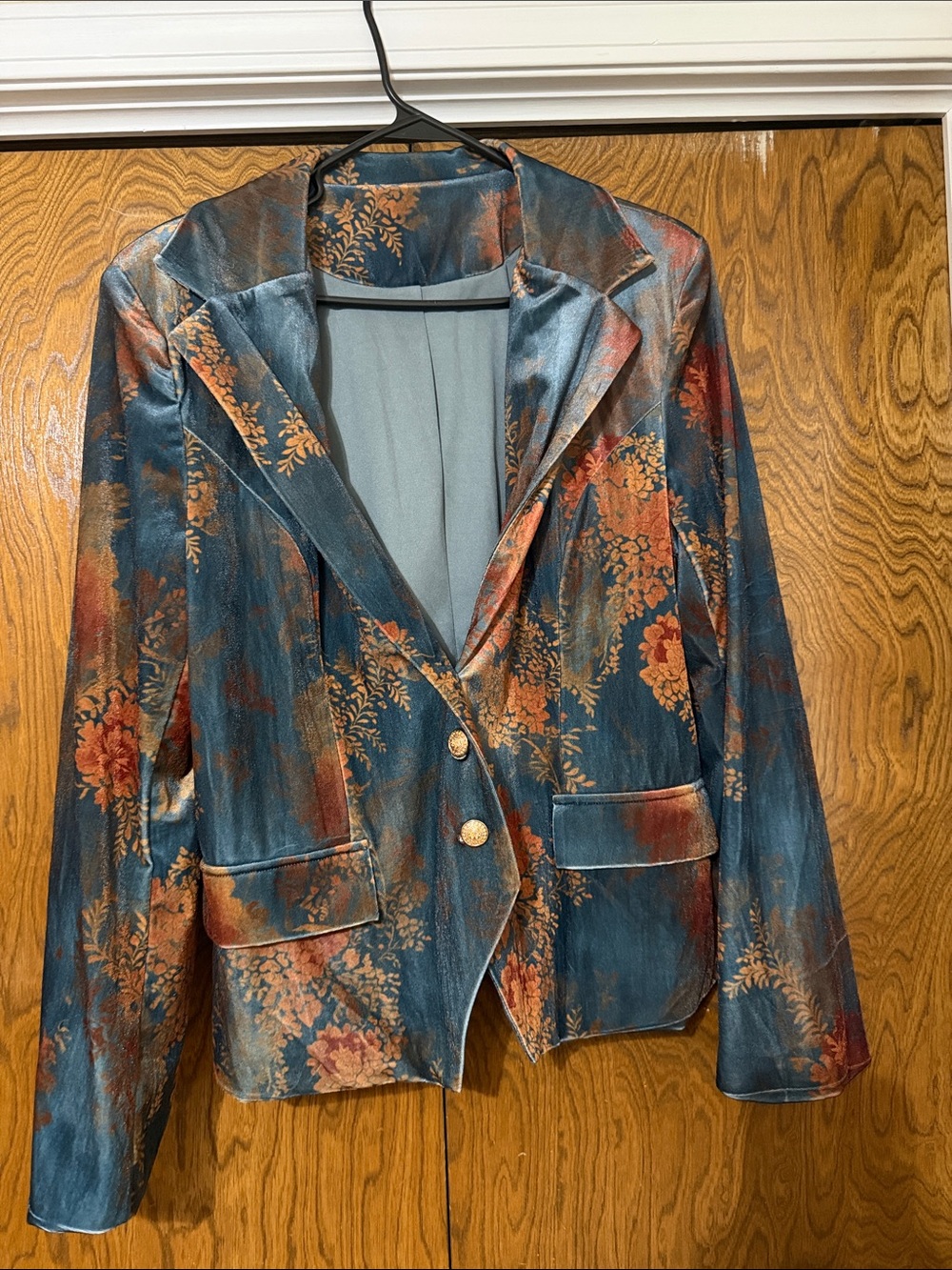 Source Unknown Teal Floral Satin Blazer Jacket